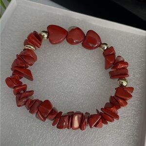 Red Jasper Chip Heart Stretch & Gold Filled Beaded Bracelets - Natural Stone